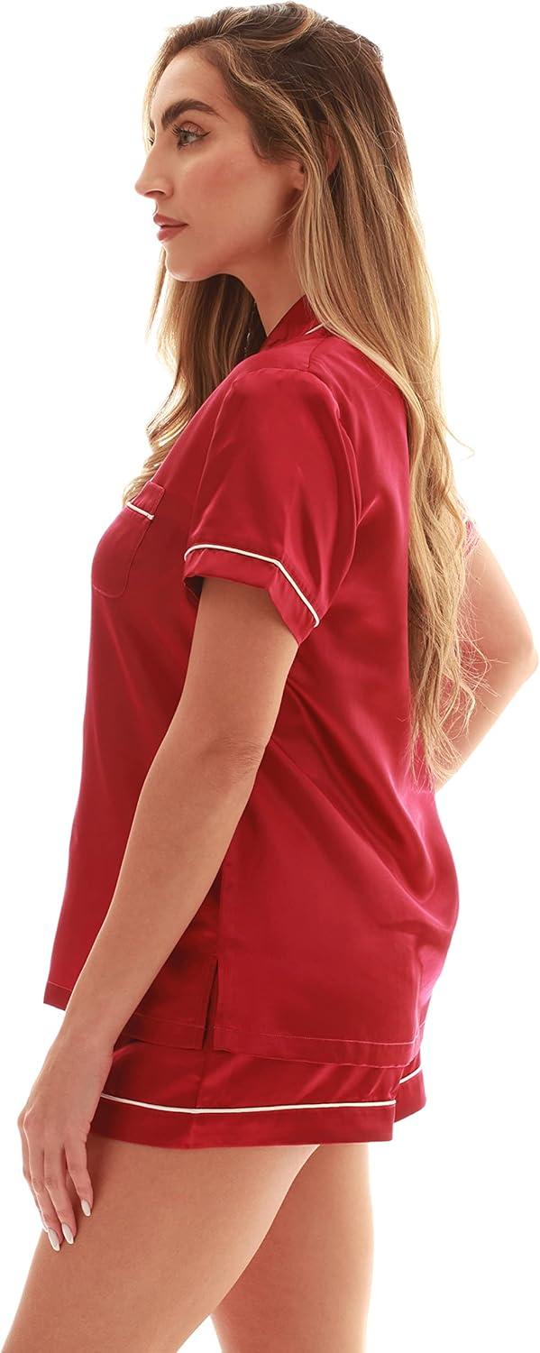 imageJust Love Solid Satin Pajama Short Set for Women Sleepwear PJsWine Solid