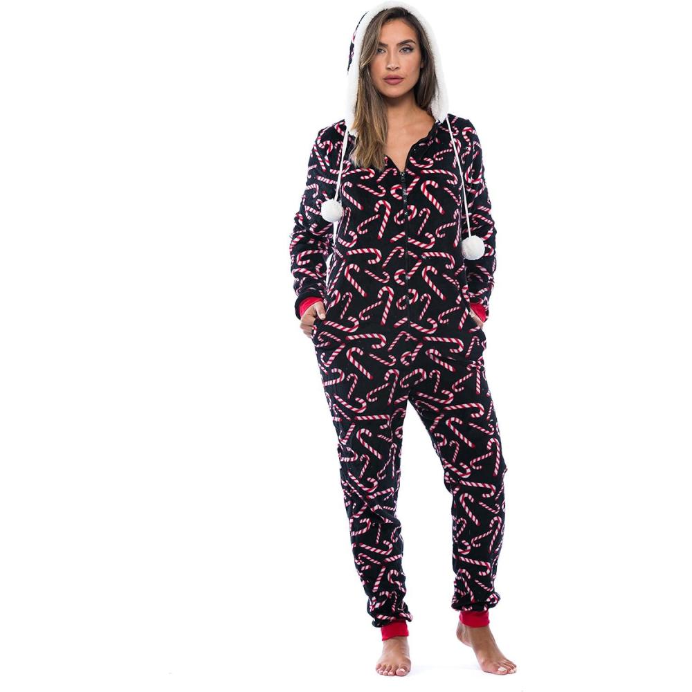 imageJust Love Adult Onesie PajamasBlack  Candy Cane