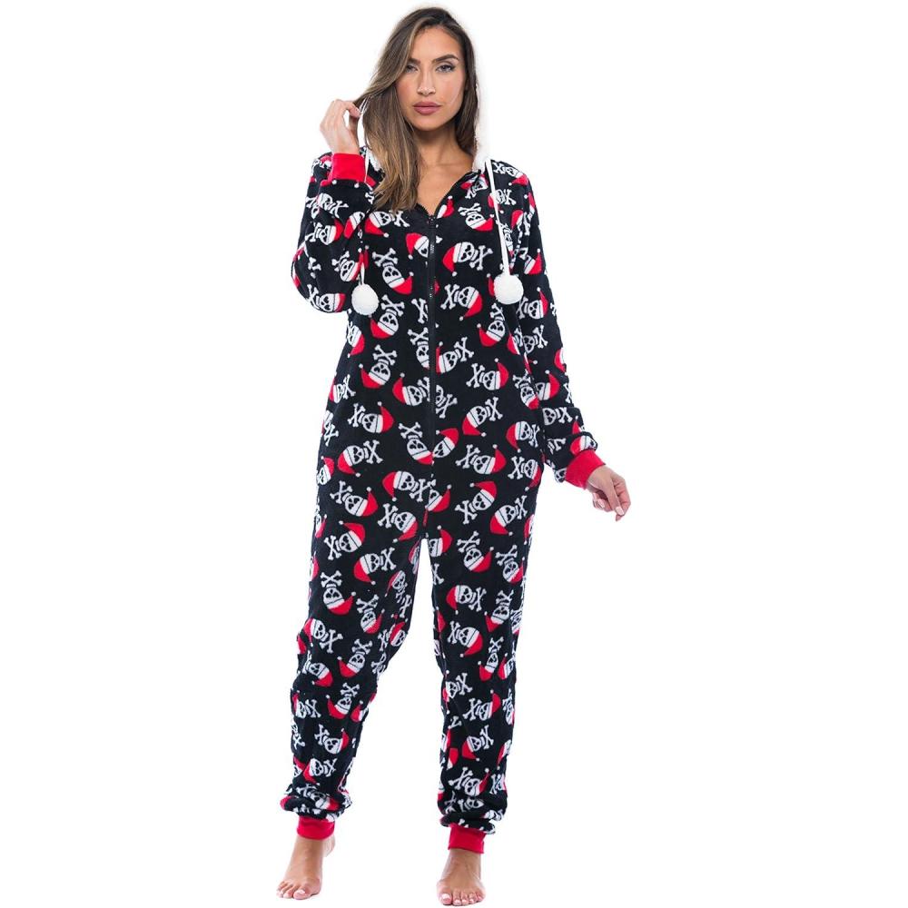 imageJust Love Adult Onesie PajamasBlack  Santa Skull