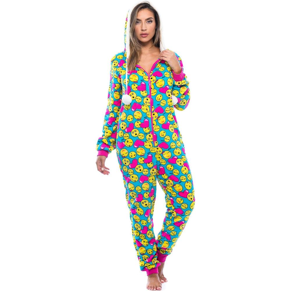 imageJust Love Adult Onesie PajamasBlue Emoji Hearts