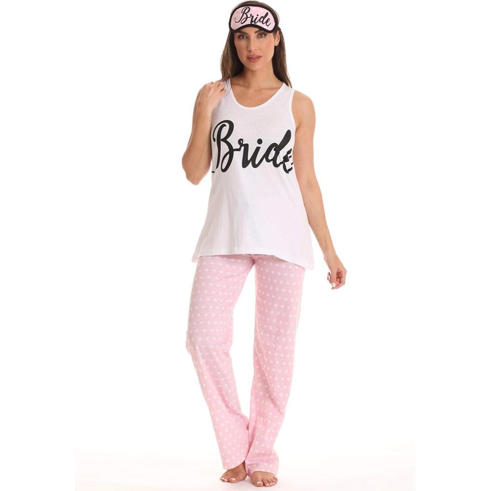 imageJust Love Bridal Party Pajamas PJ Pant Set with Sleeping MaskWhite  Bride