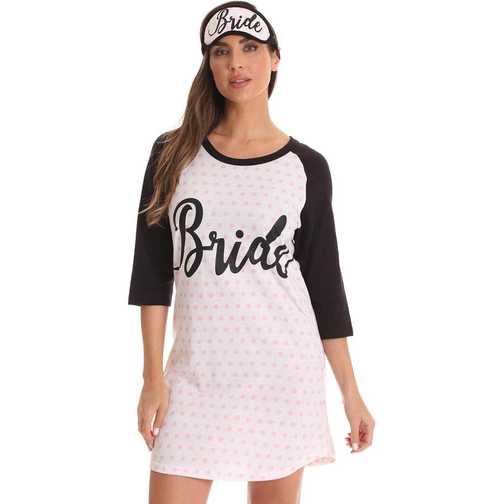 imageJust Love Bridal Party Sleep Shirt with Sleep MaskWhite  Bride