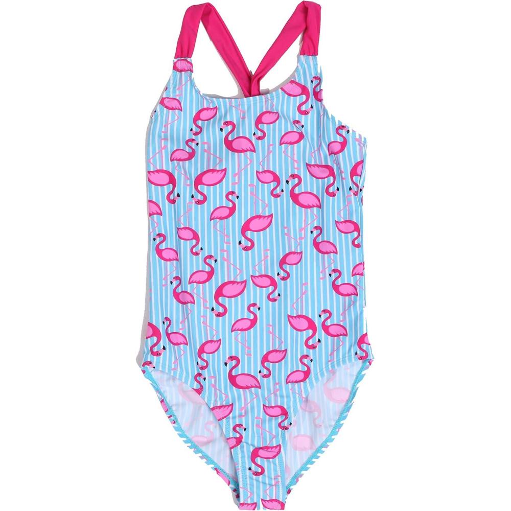 imageJust Love Girls One Piece Swimsuit Racerback Bathing SuitTurquoise  Striped Flamingo