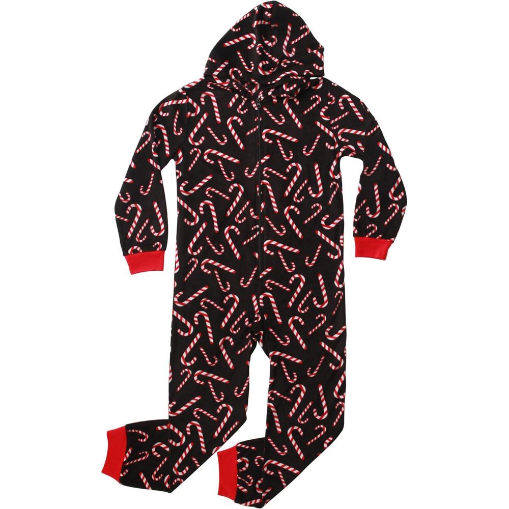 imageJust Love Hooded Jumpsuit Pajamas for Girls One Piece Winter PJs with HoodBlack Candy Cane