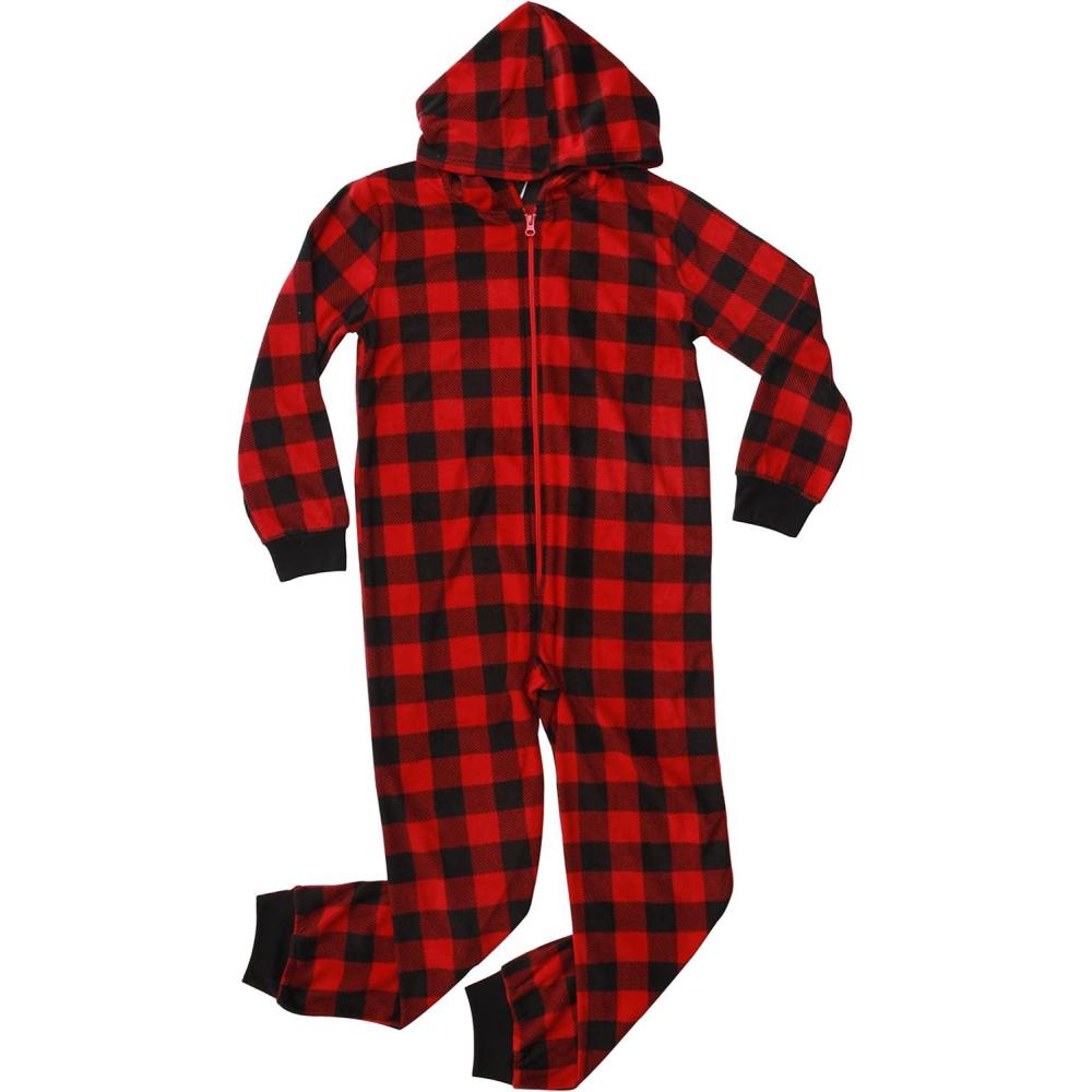 imageJust Love Hooded Jumpsuit Pajamas for Girls One Piece Winter PJs with HoodRed Buffalo Plaid