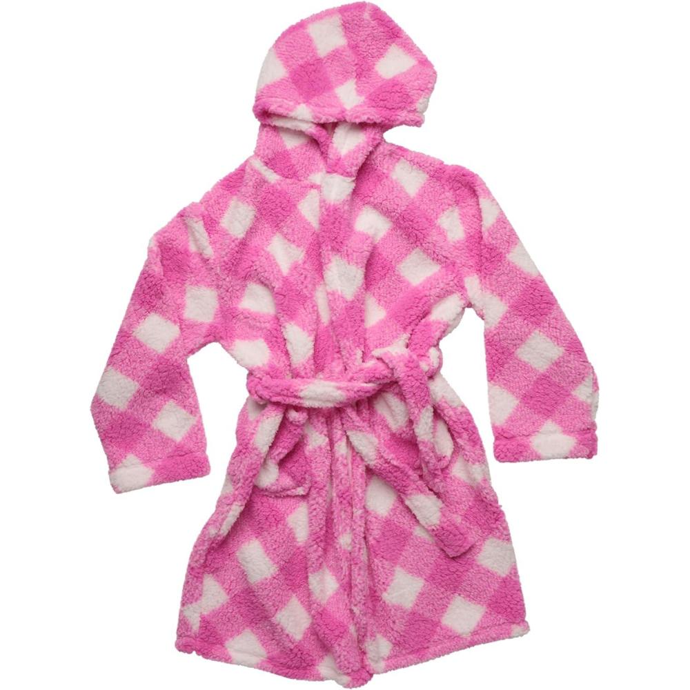 imageJust Love Hooded Plush Fleece Robe for GirlsBuffalo Plaid  Diagonal Fuchsia