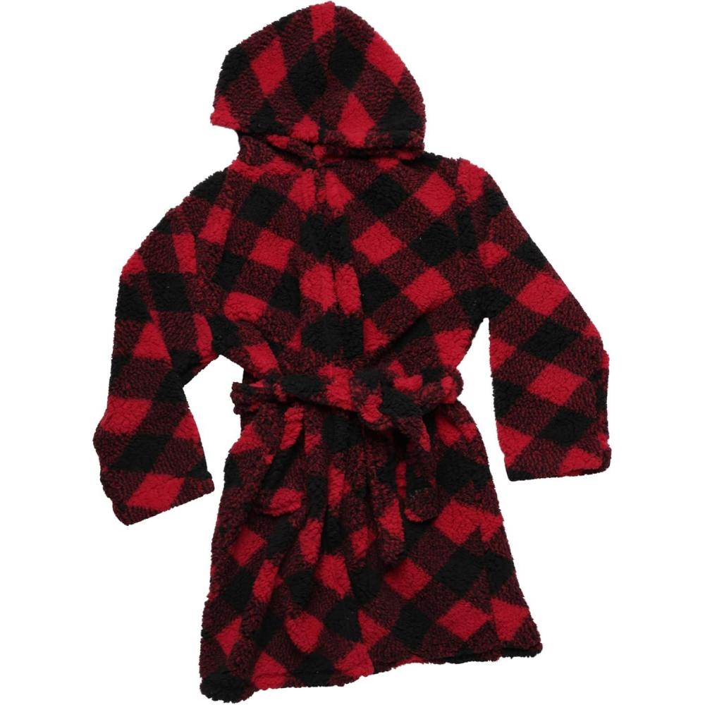 imageJust Love Hooded Plush Fleece Robe for GirlsBuffalo Plaid Red Black