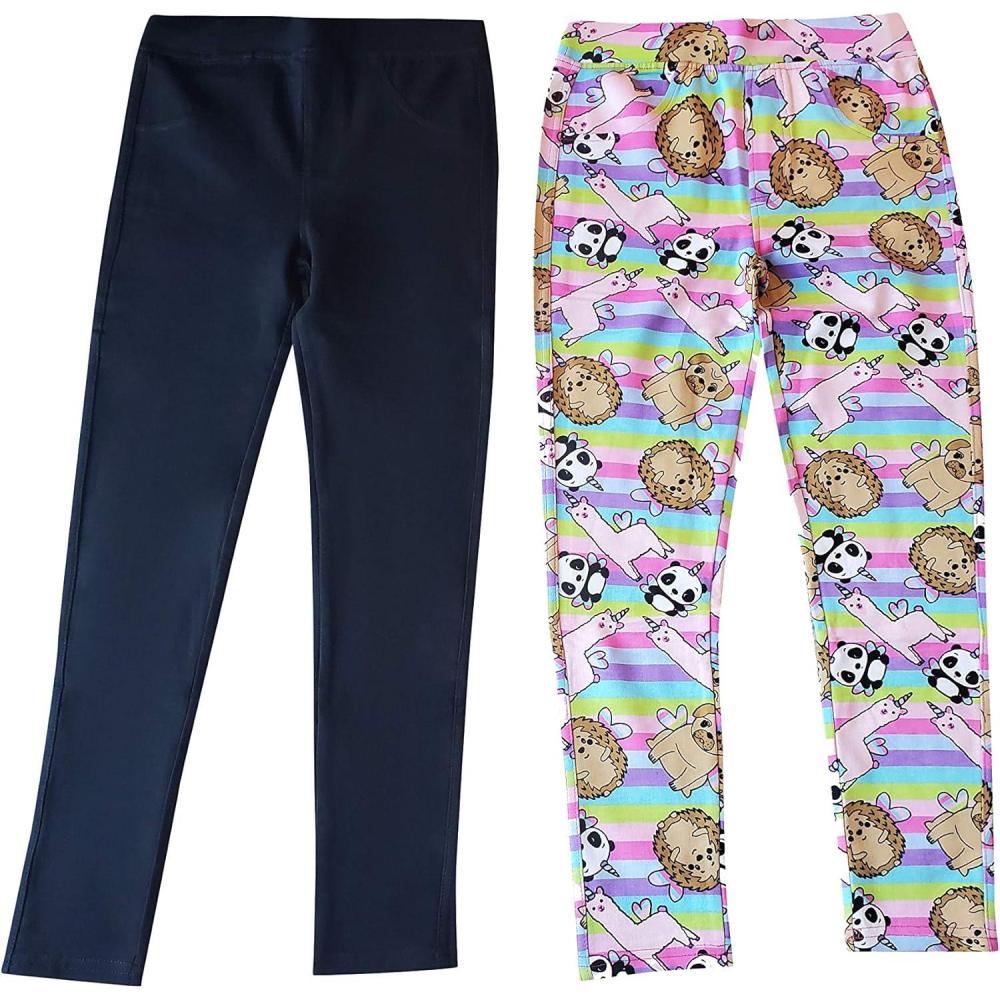 imageJust Love Jeggings for Girls Comfortable French Terry Solid ampamp Printed Stretch Jeggings Pack of 2Pack 3