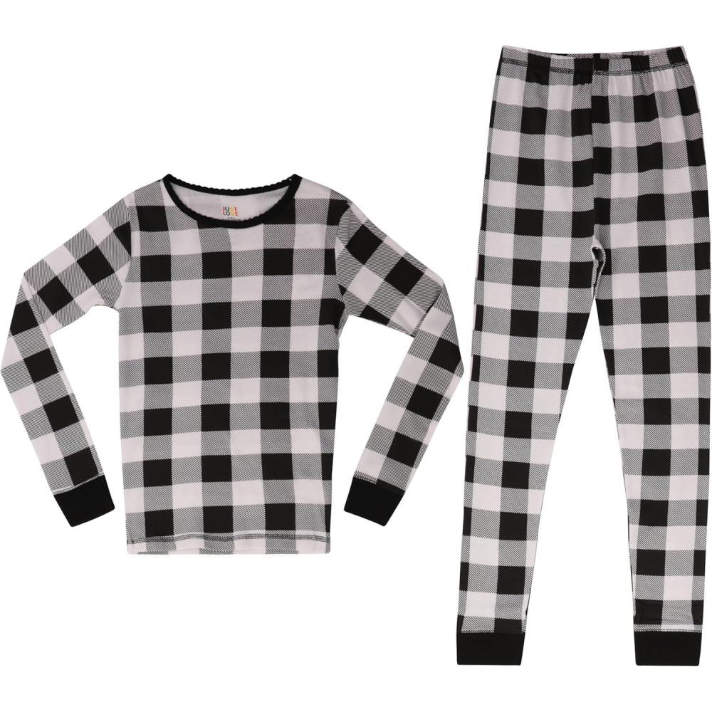 imageJust Love Pajamas for GirlsBuffalo Plaid White and Black