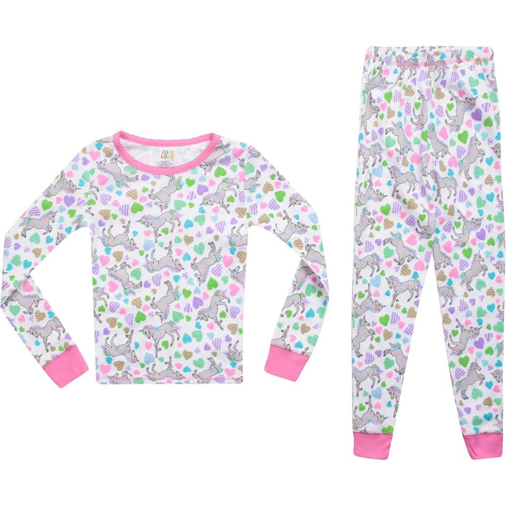 imageJust Love Pajamas for GirlsWhite Unicorn Hearts