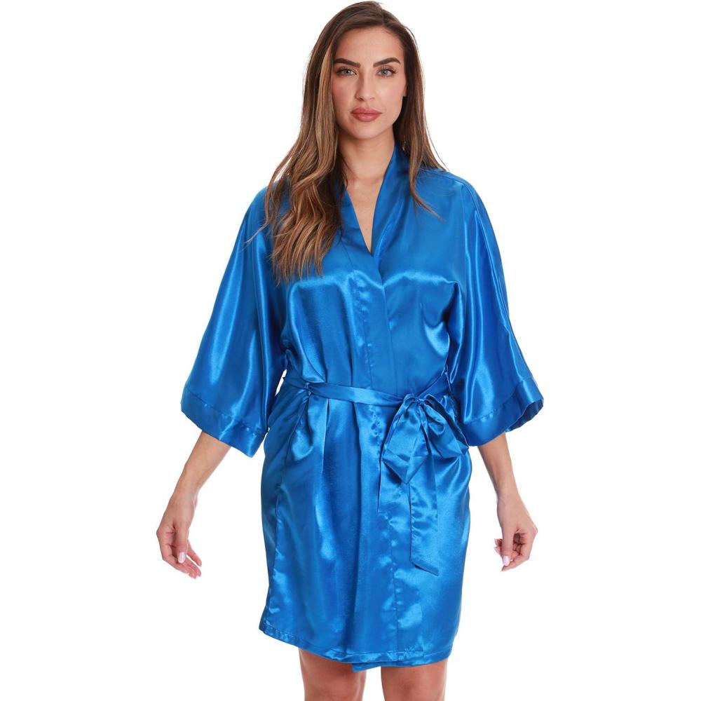Just Love Satin Robe for Women Kimono Robes(Satin – Blue) - Just Love Mall