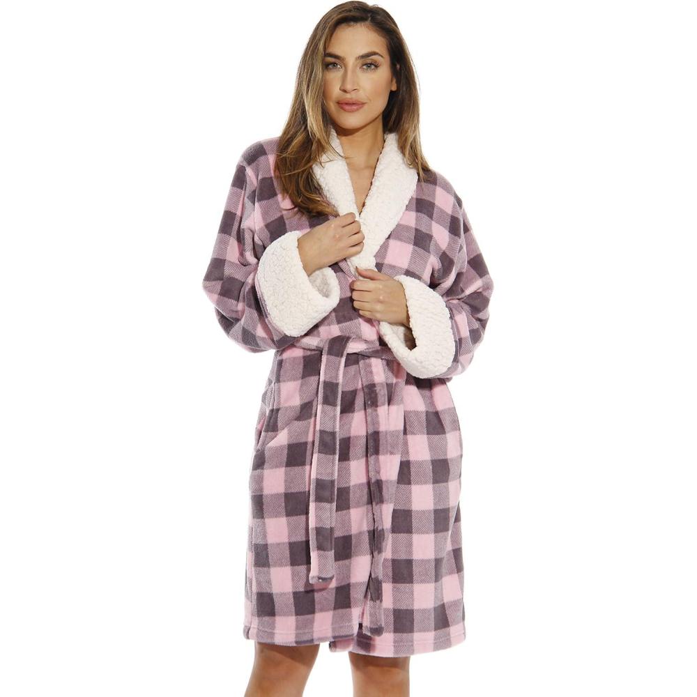 imageJust Love Sherpa Trim Plush Robe for WomenPink  Charcoal