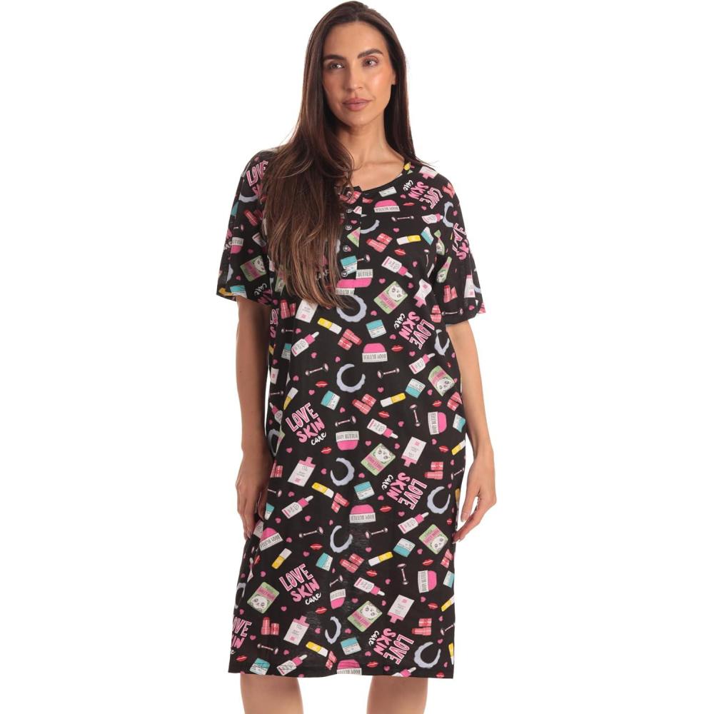 imageJust Love Short Sleeve Nightgown Holiday SleepwearBlack Love Skincare