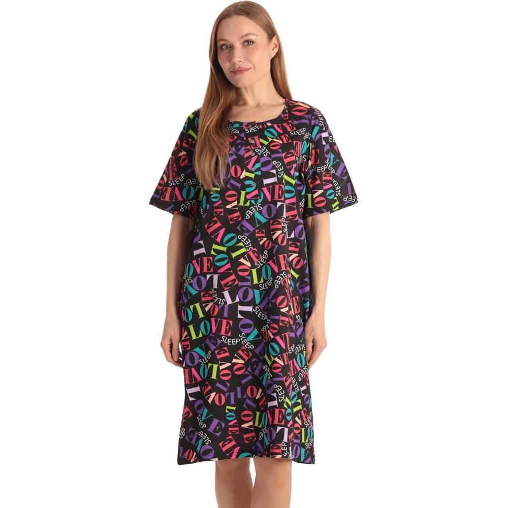 imageJust Love Short Sleeve Nightgown Holiday SleepwearBlack Love Sleep Words