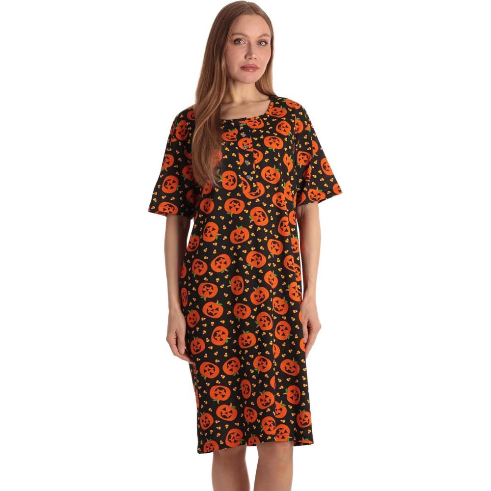 imageJust Love Short Sleeve Nightgown Holiday SleepwearBlack Pumpkins and Candycorn