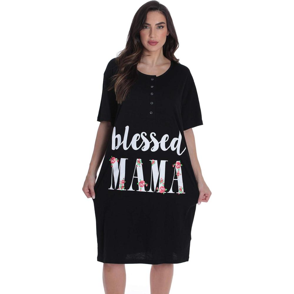 imageJust Love Short Sleeve Nightgown Sleep Dress for Women SleepwearBlack Blessed Mama