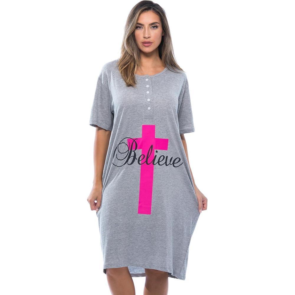 imageJust Love Short Sleeve Nightgown Sleep Dress for Women SleepwearGrey  Believe