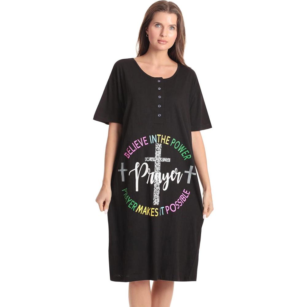 imageJust Love Short Sleeve Nightgown Sleep Dress for WomenBlack Believe in the Power