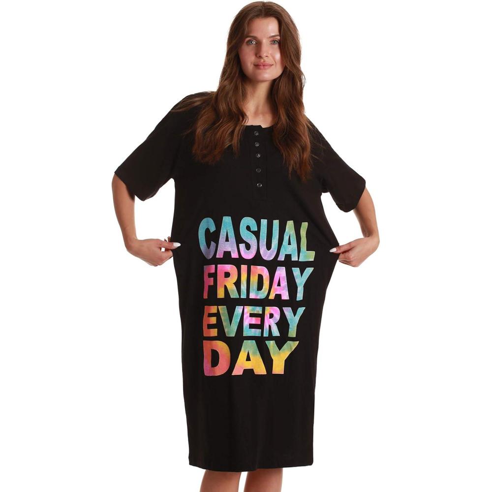 imageJust Love Short Sleeve NightgownSleep Dress for WomenSleepwearBlack Casual Friday