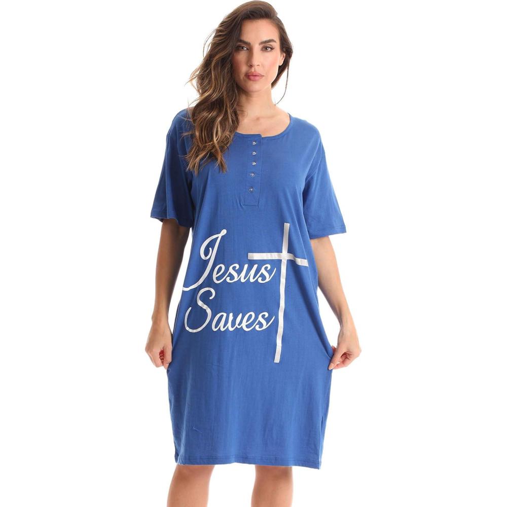 imageJust Love Short Sleeve NightgownSleep Dress for WomenSleepwearRoyal Jesus Saves