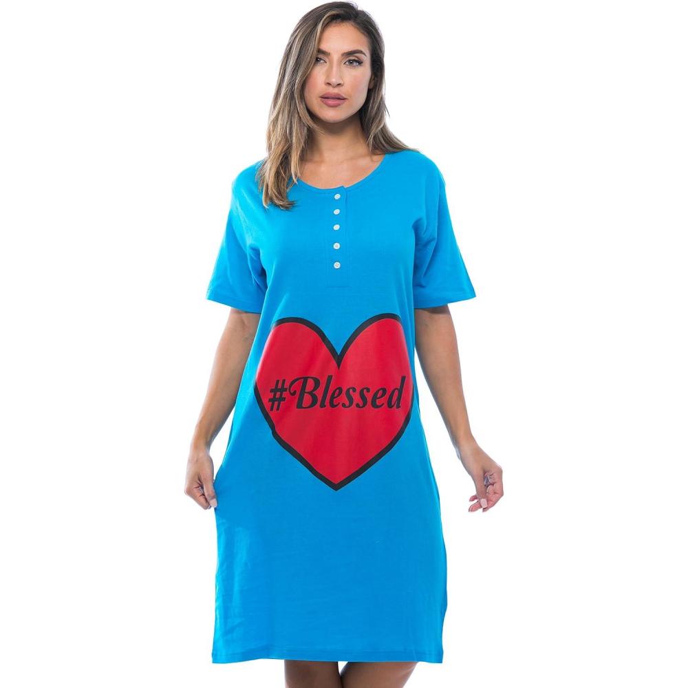 imageJust Love Short Sleeve NightgownSleep Dress for WomenSleepwearTurquoise Blessed