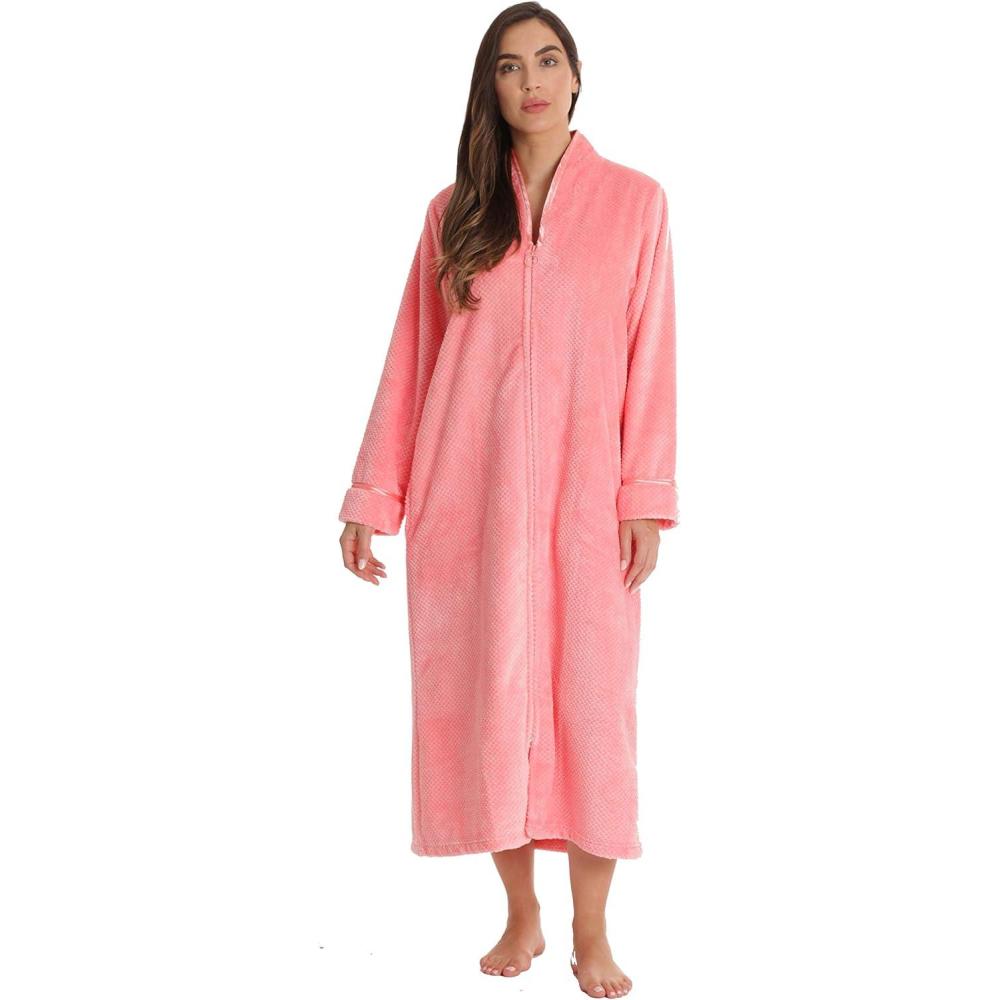 imageJust Love Textured Plush Zipper Lounger Robe for WomenCoral
