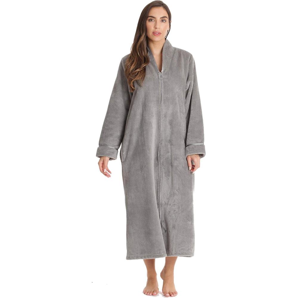 imageJust Love Textured Plush Zipper Lounger Robe for WomenGrey