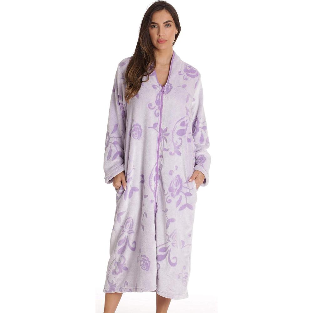 imageJust Love Textured Plush Zipper Lounger Robe for WomenLilac Jacquard