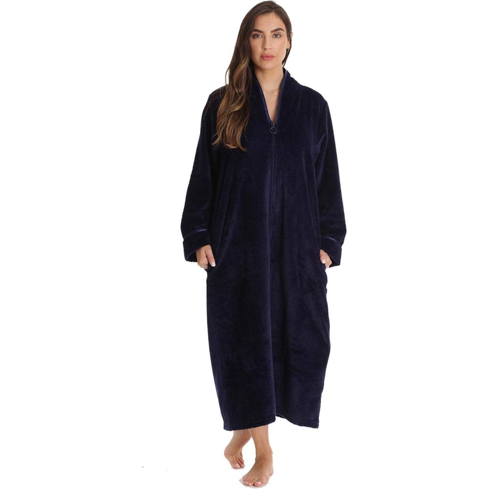imageJust Love Textured Plush Zipper Lounger Robe for WomenNavy
