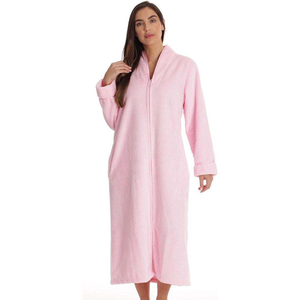 imageJust Love Textured Plush Zipper Lounger Robe for WomenPink