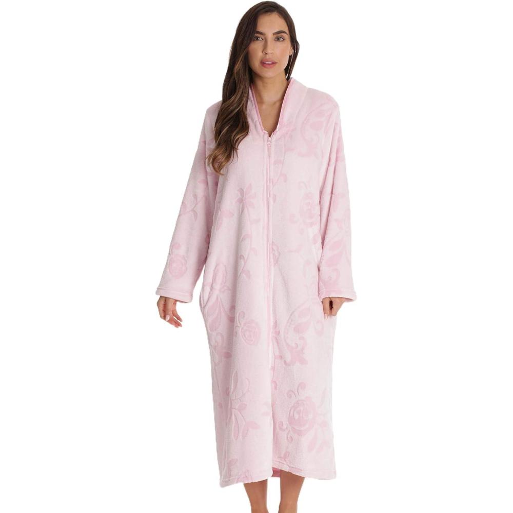 imageJust Love Textured Plush Zipper Lounger Robe for WomenPink Jacquard