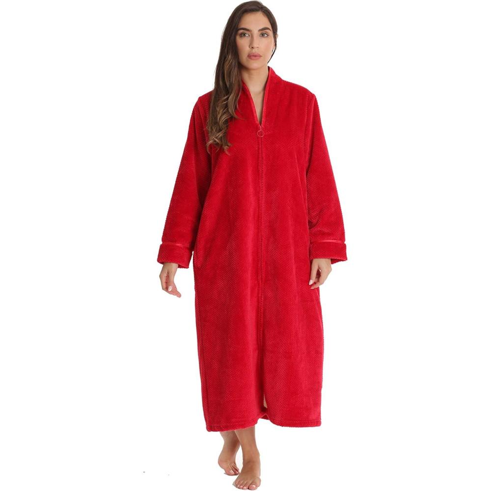 imageJust Love Textured Plush Zipper Lounger Robe for WomenRed