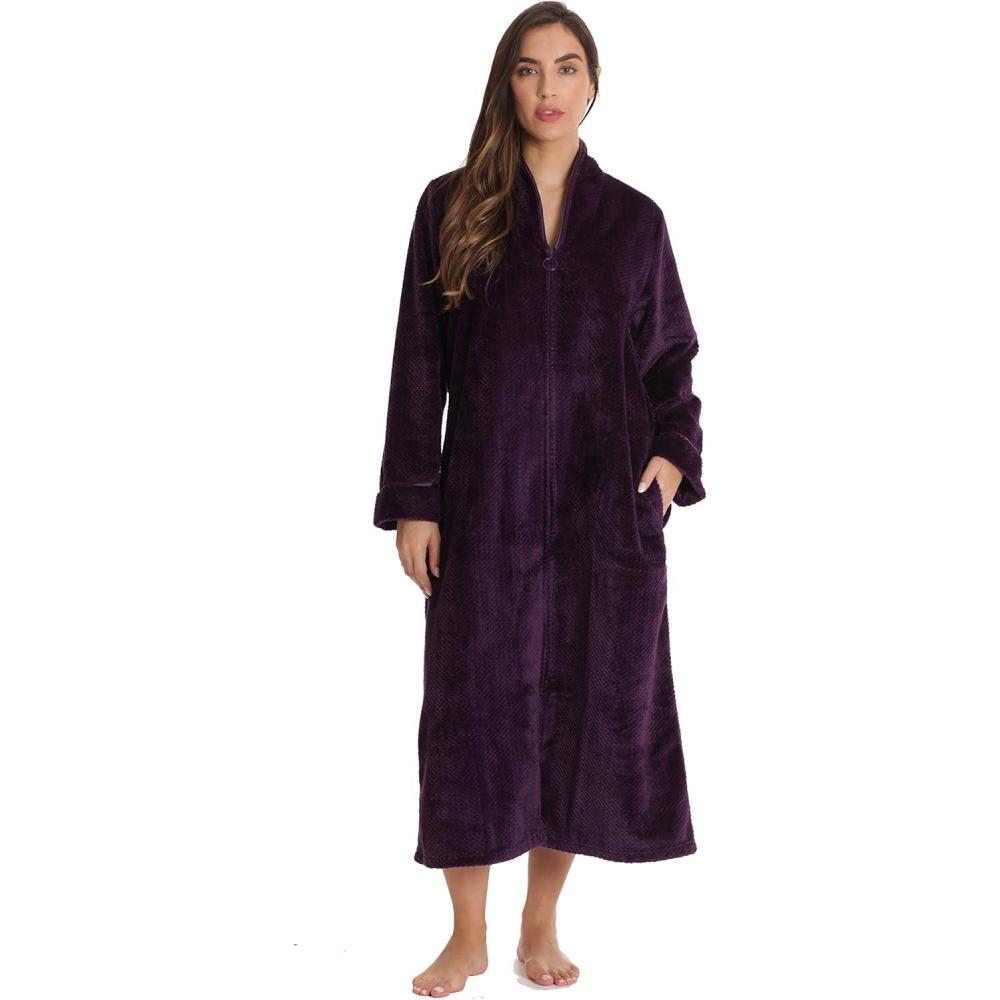 imageJust Love Textured Plush Zipper Lounger Robe for WomenWine