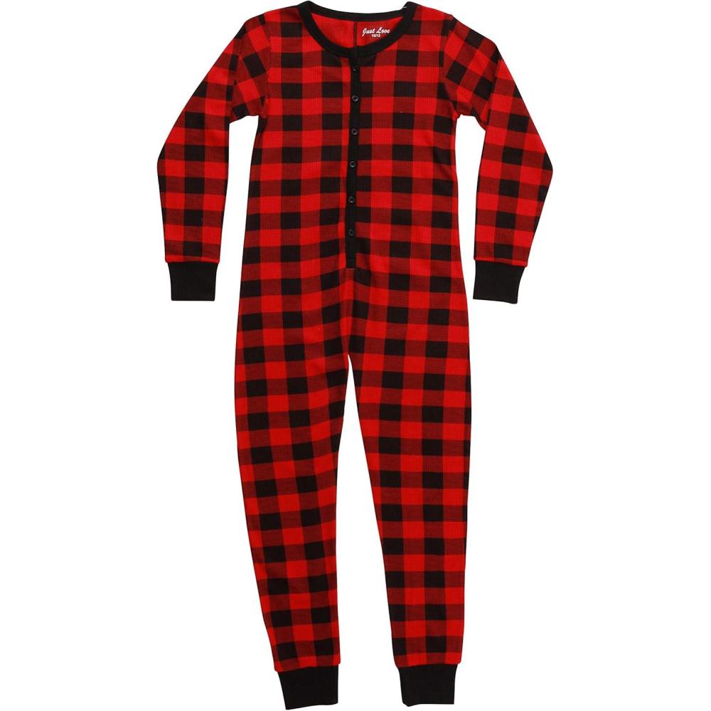imageJust Love Thermal Union Suits for GirlsRed Buffalo Plaid