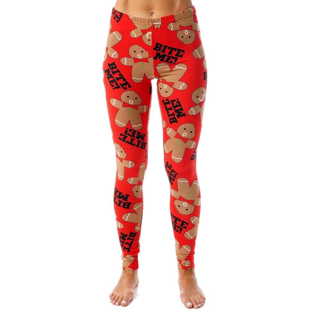 imageJust Love Ugly Christmas and Halloween Holiday LeggingsRed Bite Me Gingerbread Man