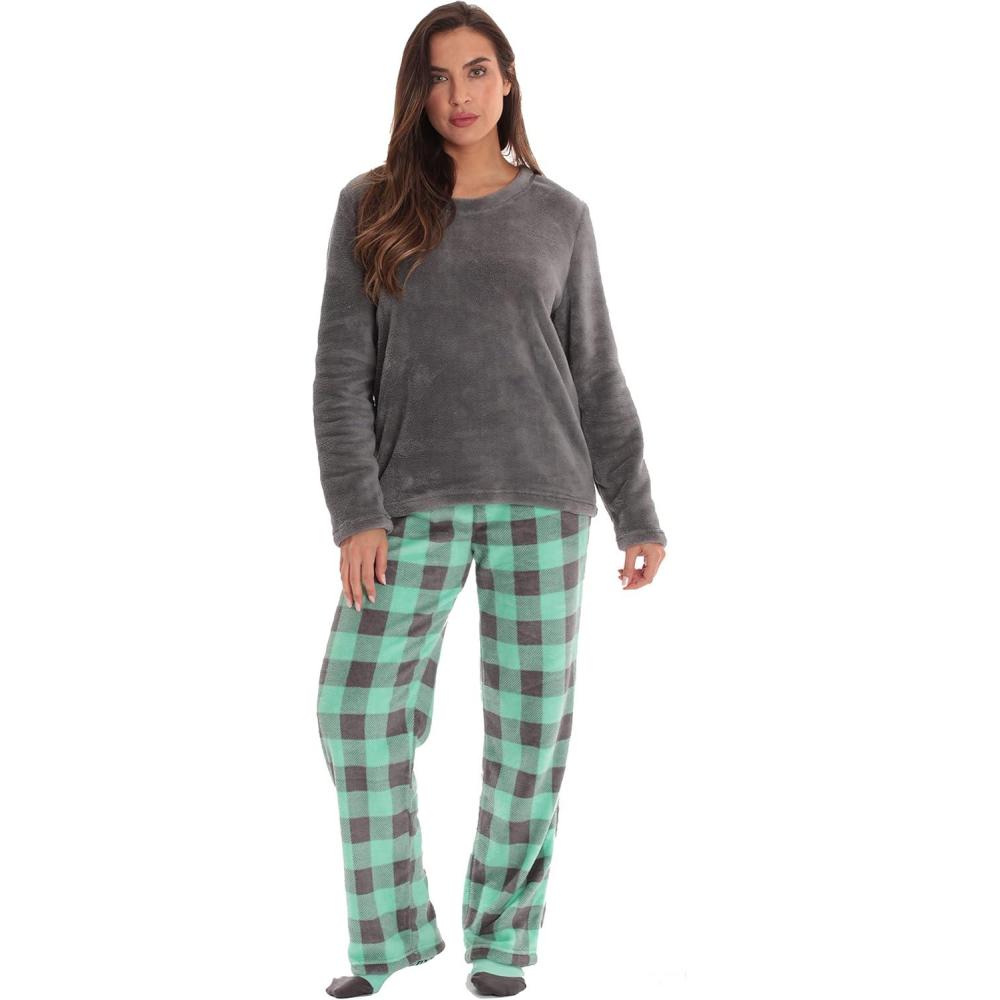 imageJust Love UltraSoft Womens Pajama Pant Set Nightgown with Matching SocksBuffalo Plaid Mint