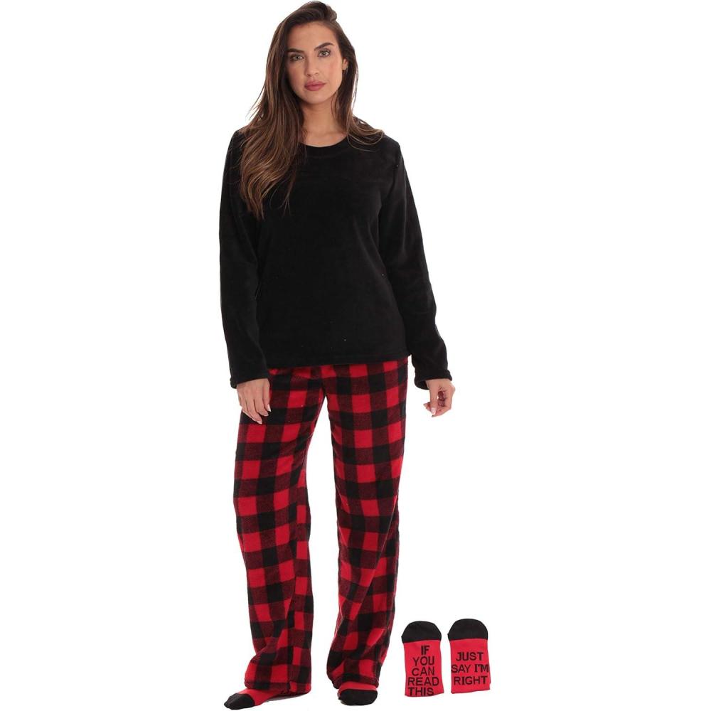 imageJust Love UltraSoft Womens Pajama Pant Set Nightgown with Matching SocksBuffalo Plaid Red