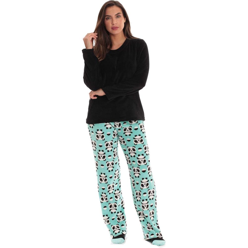 imageJust Love UltraSoft Womens Pajama Pant Set Nightgown with Matching SocksGreen Panda Jam