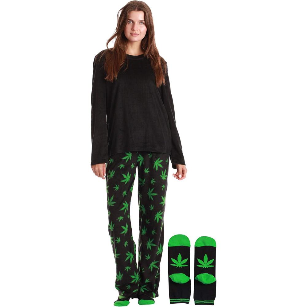 imageJust Love UltraSoft Womens Pajama Pant Set Nightgown with Matching SocksLeaf Print