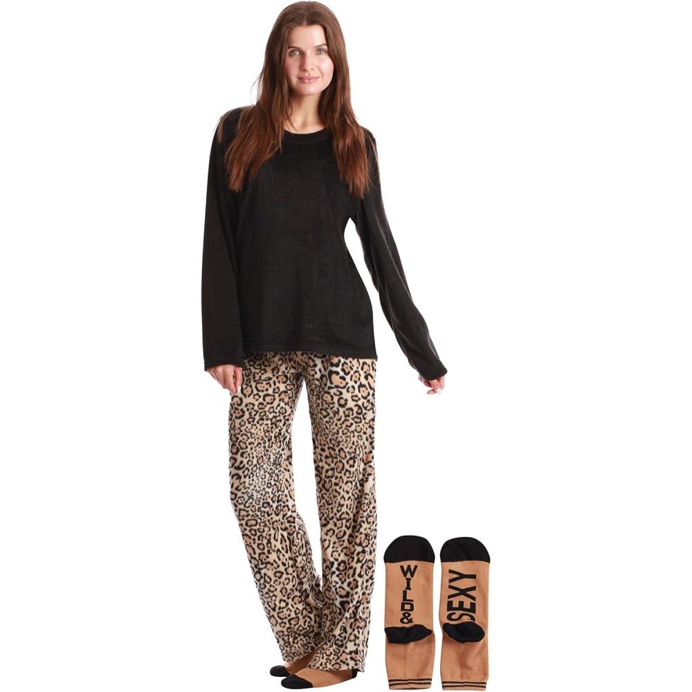 imageJust Love UltraSoft Womens Pajama Pant Set Nightgown with Matching SocksLeopard Print