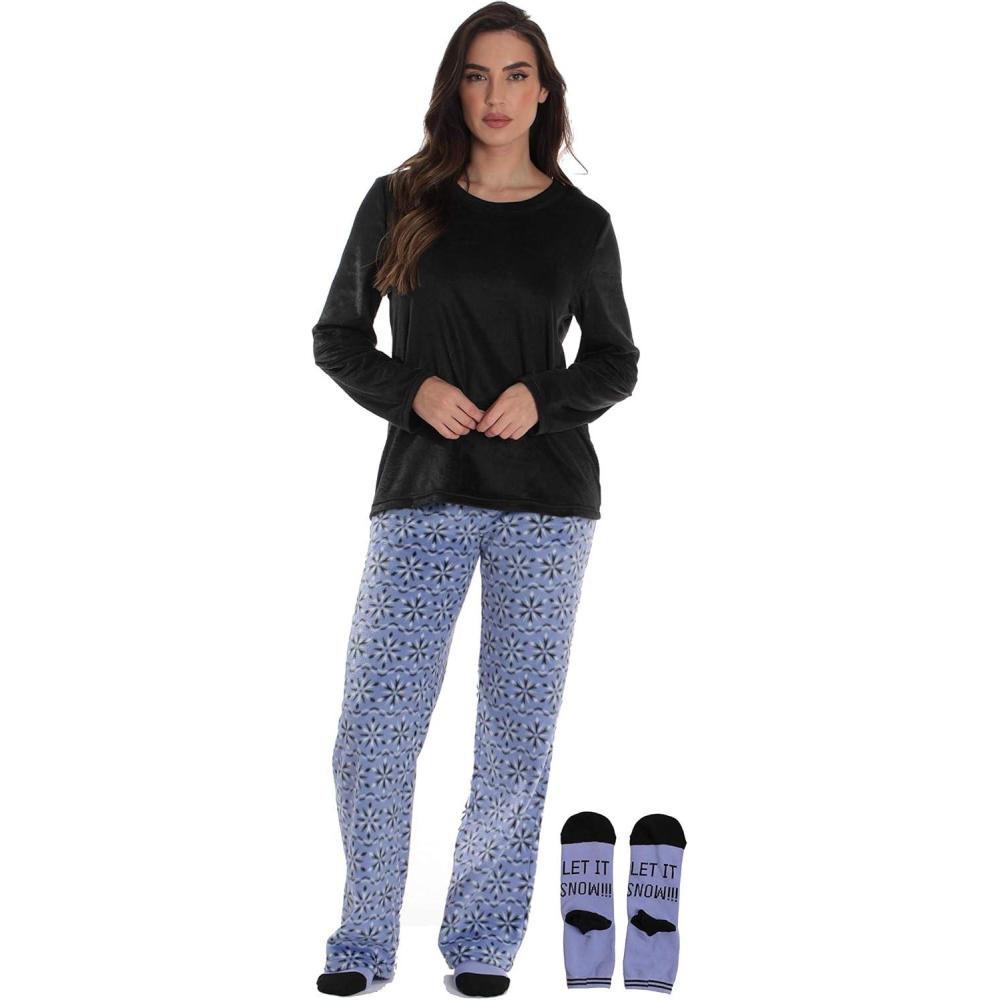 imageJust Love UltraSoft Womens Pajama Pant Set Nightgown with Matching SocksPurple Snowflake