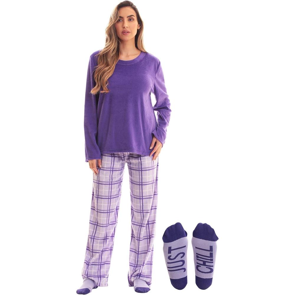 imageJust Love UltraSoft Womens Pajama Pant Set Nightgown with Matching SocksPurple Plaid