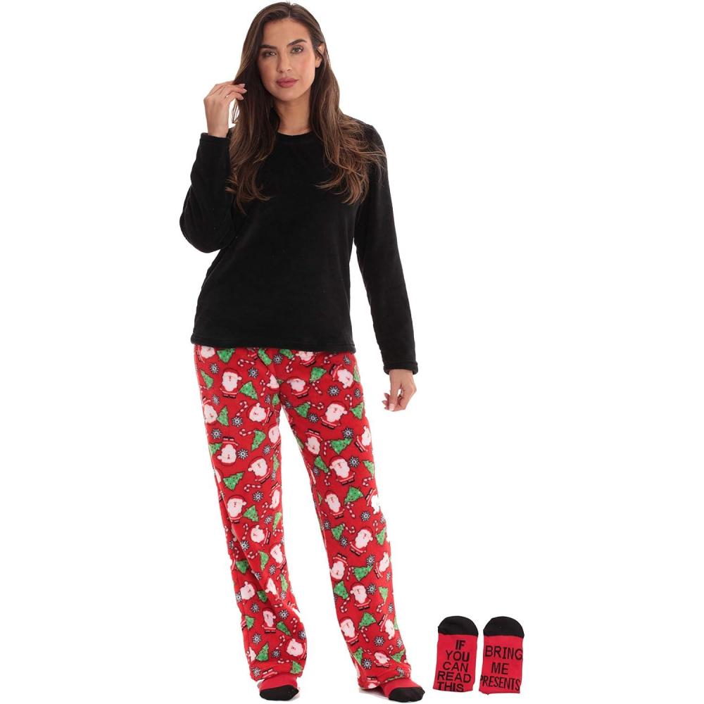 imageJust Love UltraSoft Womens Pajama Pant Set Nightgown with Matching SocksRed Holiday Print