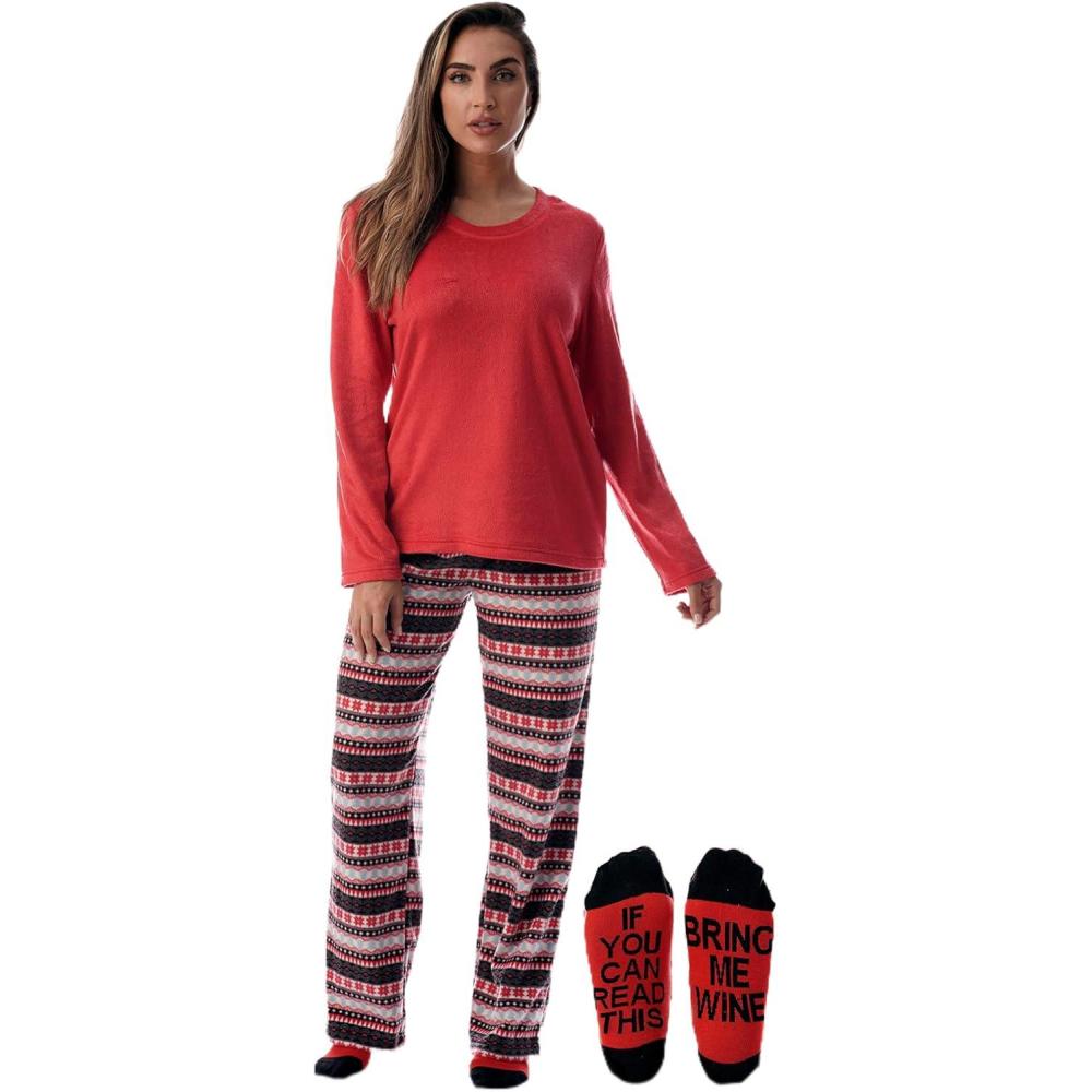 imageJust Love UltraSoft Womens Pajama Pant Set Nightgown with Matching SocksWintry Mix Fairisle