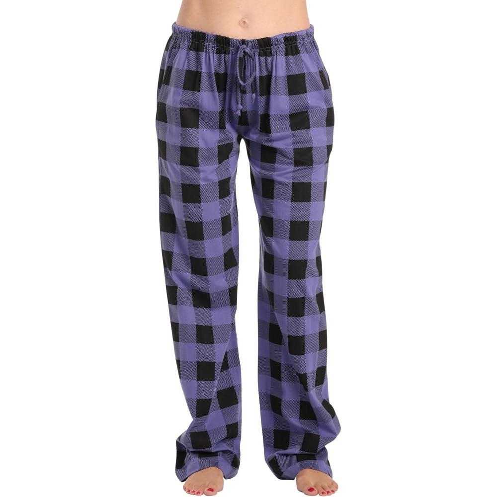 imageJust Love Women 100 Cotton Pajama PantsBuffalo Plaid Purple Black 100 Organic Cotton