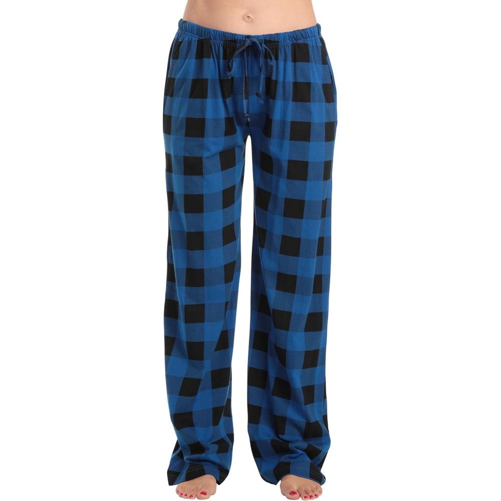 imageJust Love Women 100 Cotton Pajama PantsBuffalo Plaid Royal Black 100 Organic Cotton