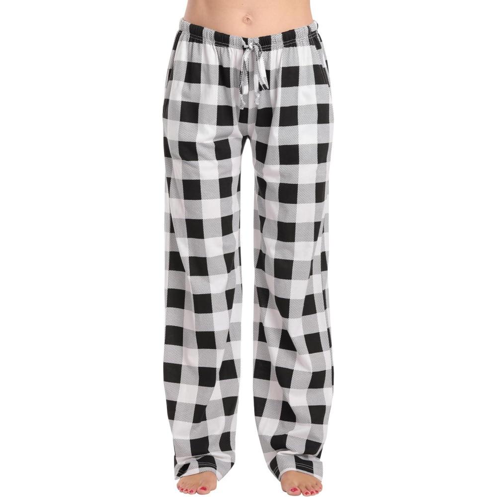 imageJust Love Women 100 Cotton Pajama PantsBuffalo Plaid White Black 100 Organic Cotton