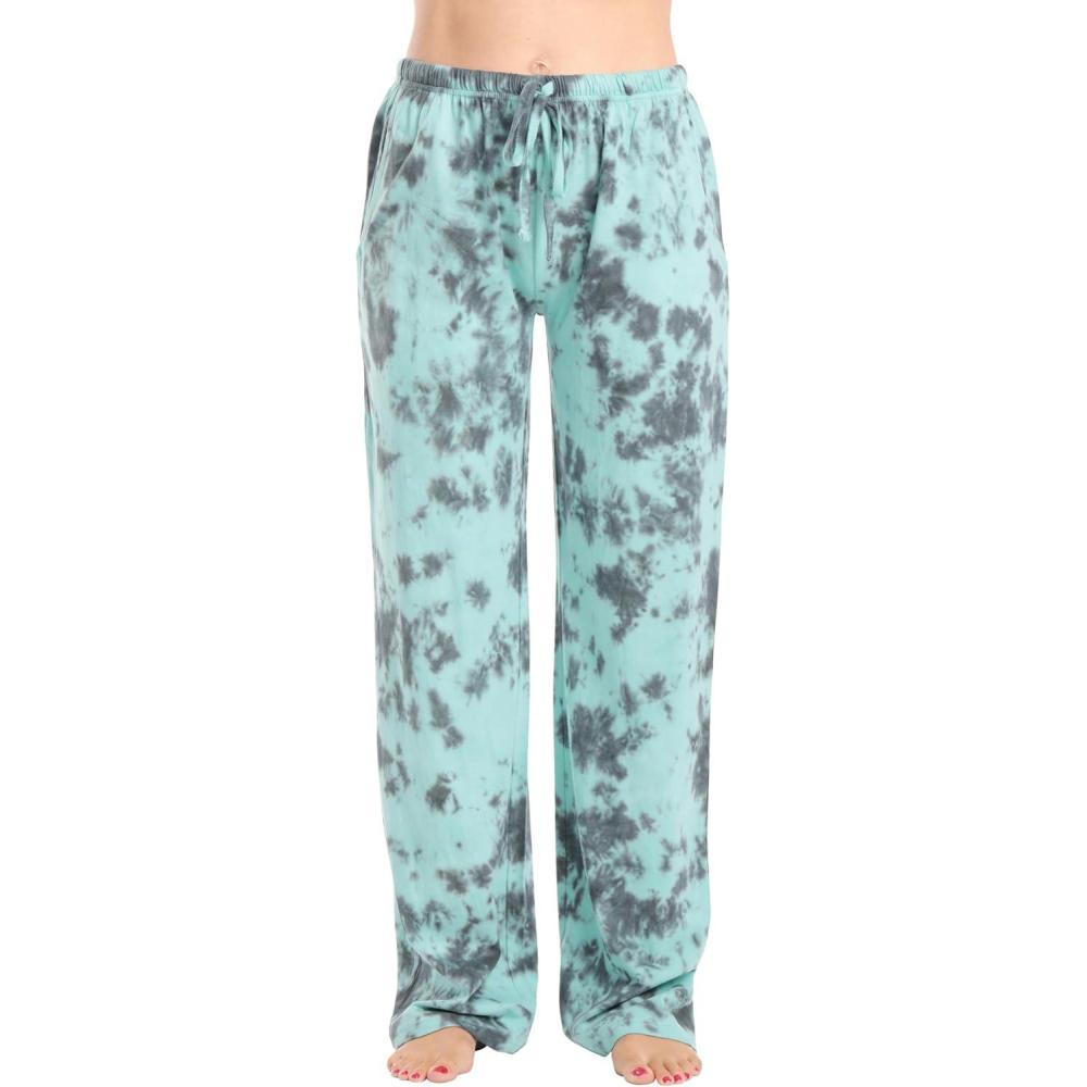 imageJust Love Women 100 Cotton Pajama PantsTie Dye Ink Blot Black Aqua