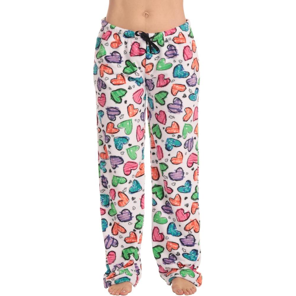 imageJust Love Women Plush Pajama Pants Buffalo PlaidWhite Heart Print