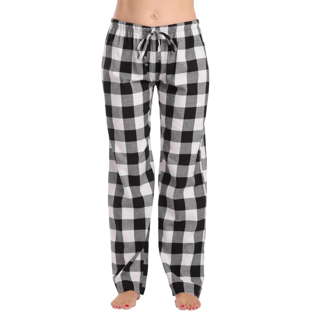 imageJust Love Women Plush Pajama Pants Buffalo PlaidWhite Black Buffalo Plaid 100 Cotton Flannel
